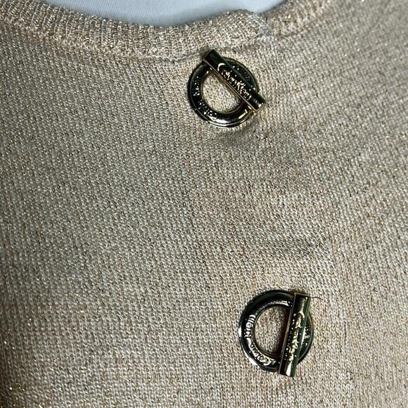 Calvin Klein gold metallic button-down crop cardigan size large - Picture 6 of 10